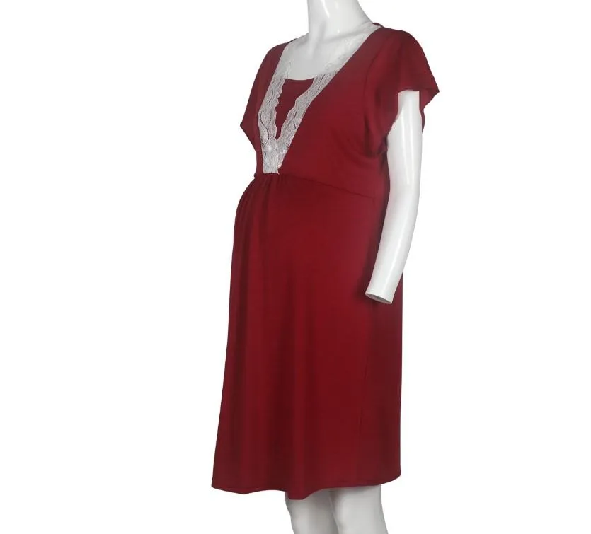 Lace Wine Maternity and Nursing Dress