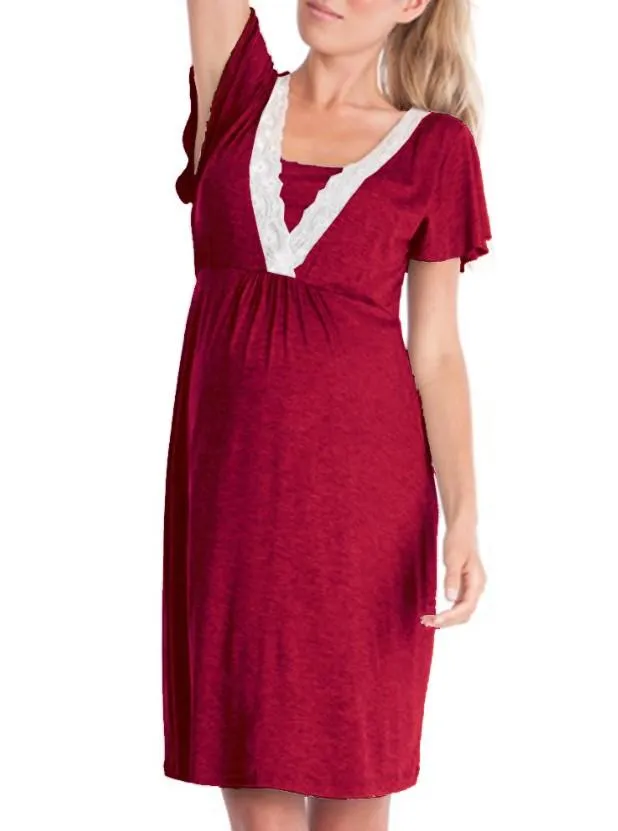 Lace Wine Maternity and Nursing Dress