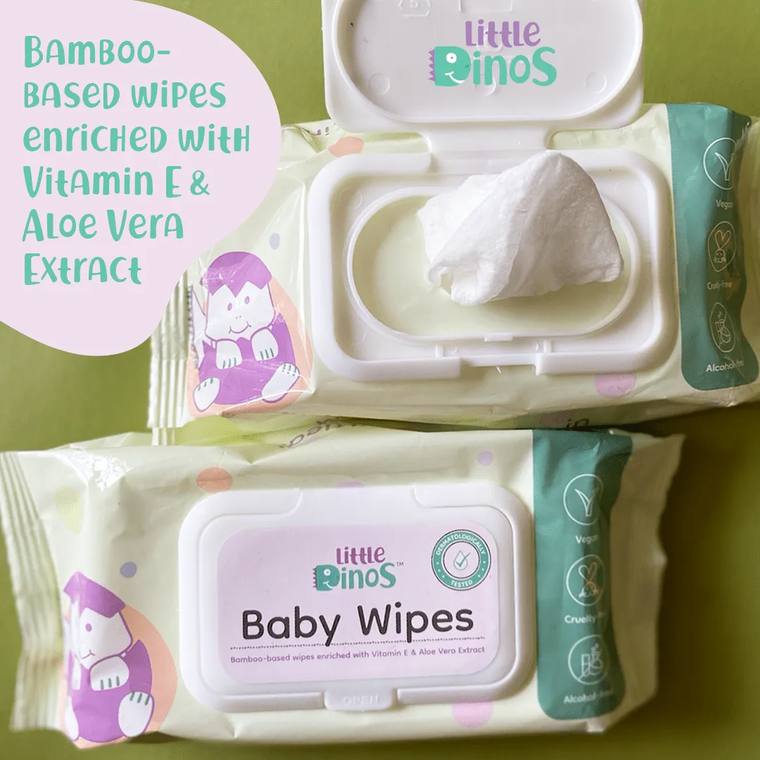 Little Dinos Gentle Baby Wipes with Lid|Bamboo Based Organic Wet Water Wipes