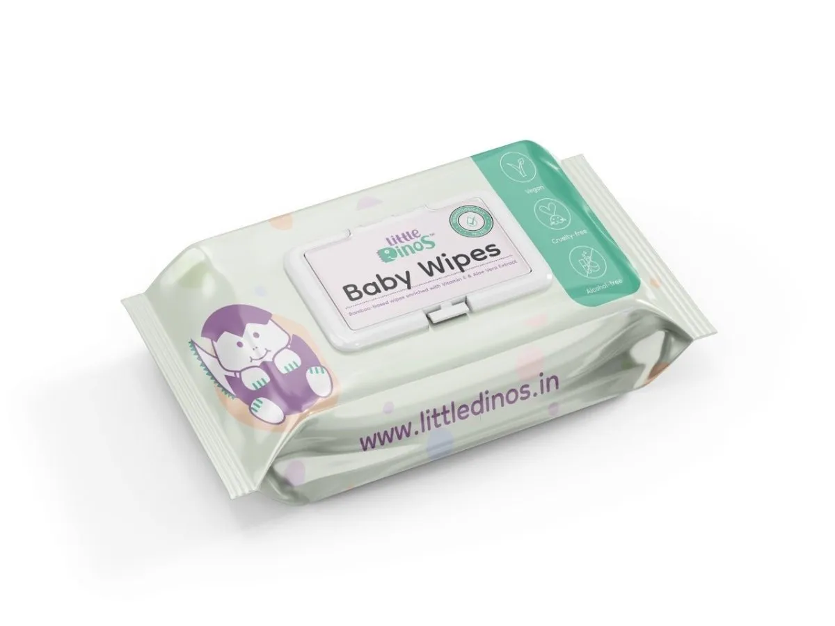 Little Dinos Gentle Baby Wipes with Lid|Bamboo Based Organic Wet Water Wipes