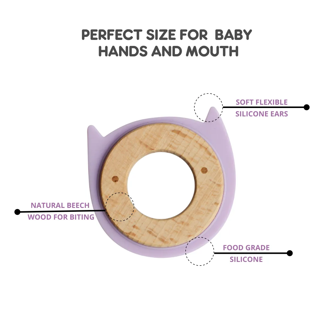 Little Rawr Wood   Silicone Disc Teether- KITTY Shape- Purple