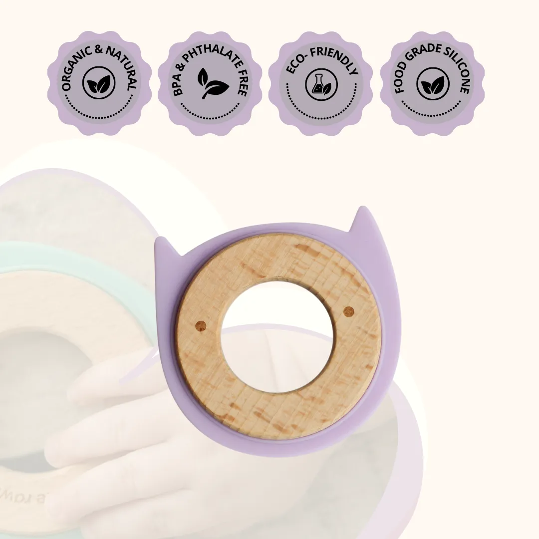 Little Rawr Wood   Silicone Disc Teether- KITTY Shape- Purple