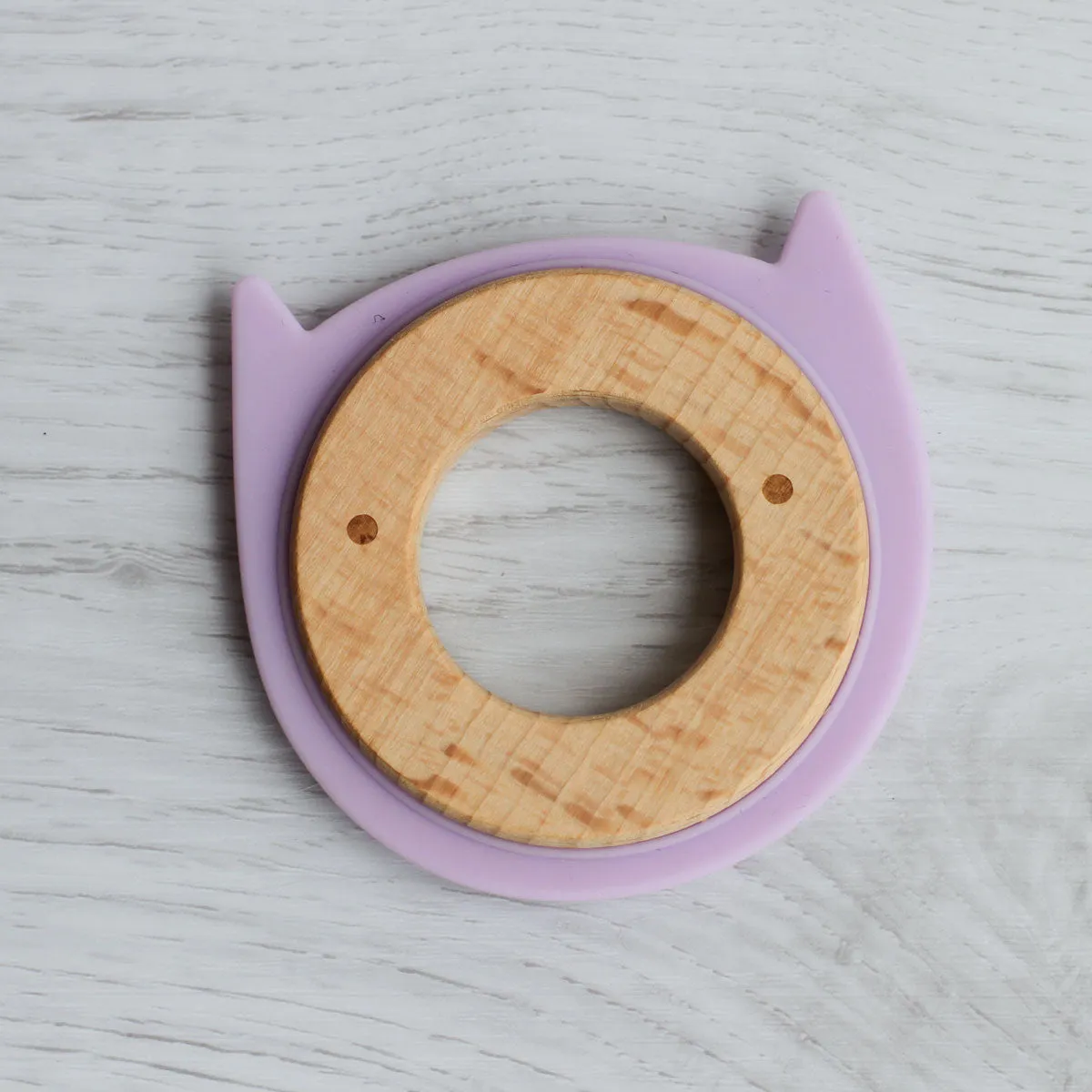 Little Rawr Wood   Silicone Disc Teether- KITTY Shape- Purple