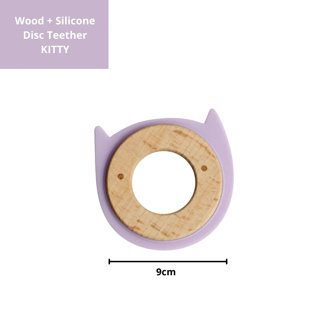 Little Rawr Wood   Silicone Disc Teether- KITTY Shape- Purple