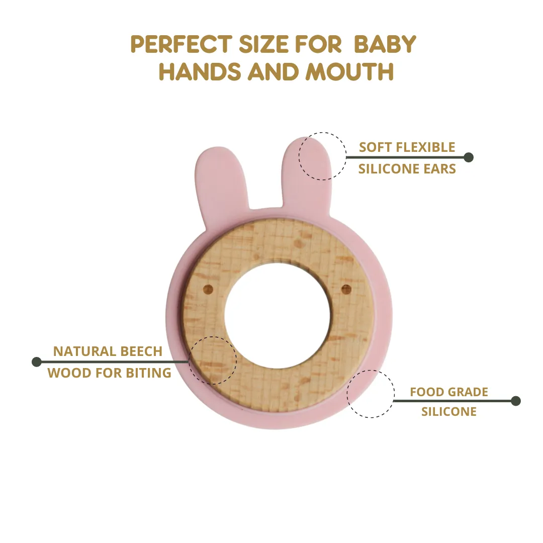 Little Rawr Wood   Silicone Disc Teether- Rabbit(Pink)