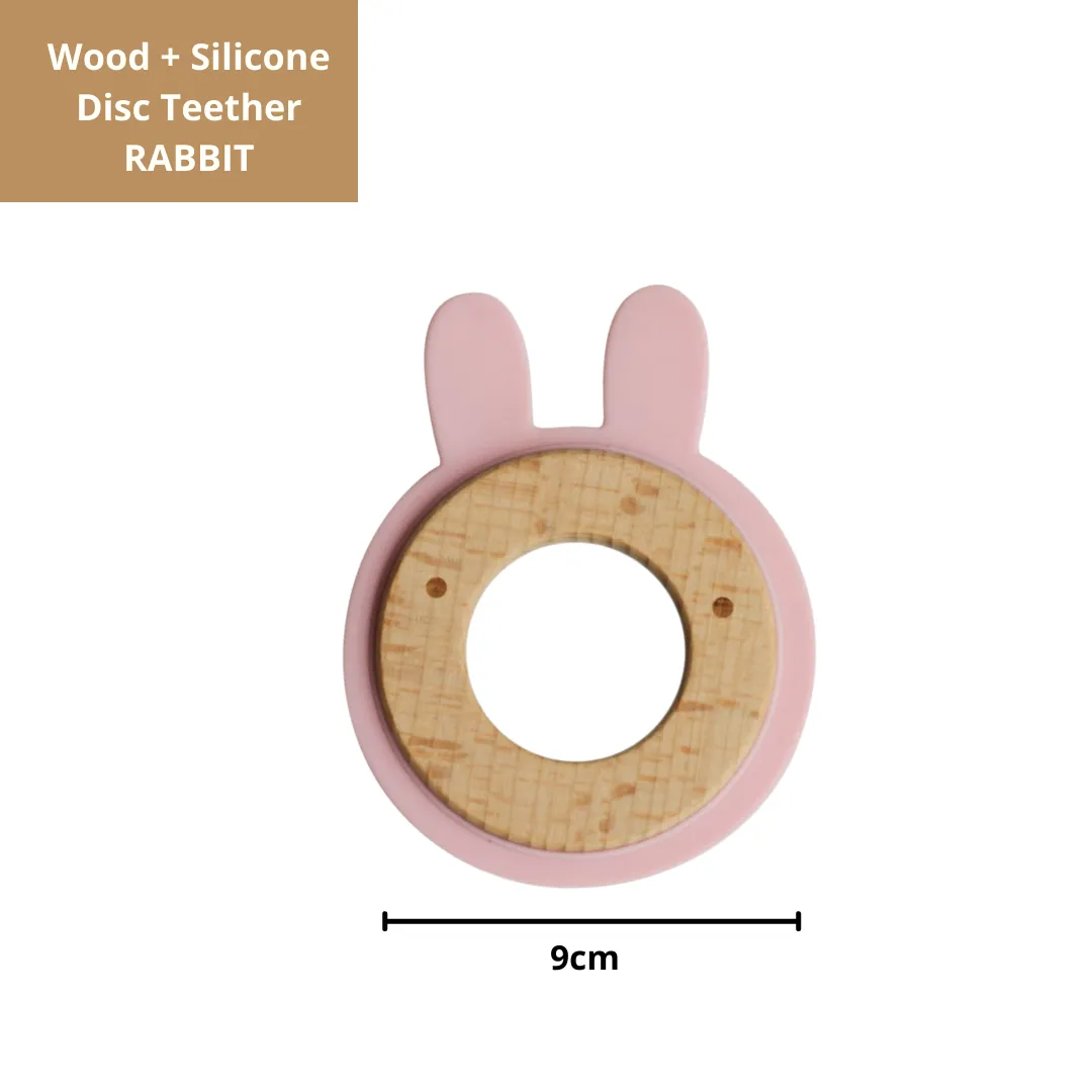 Little Rawr Wood   Silicone Disc Teether- Rabbit(Pink)