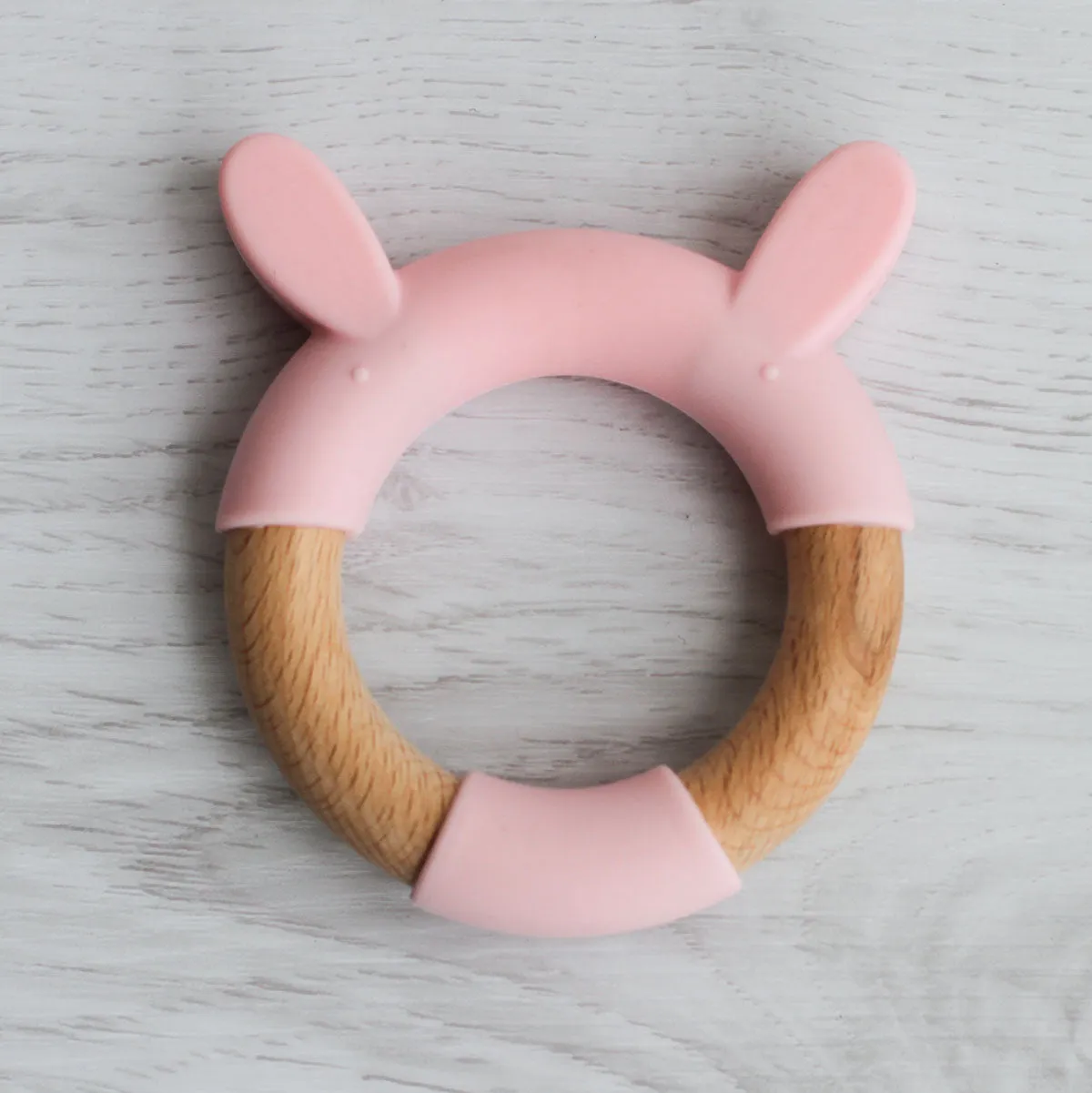 Little Rawr Wood   Silicone Teether Ring - RABBIT Shape- Pink