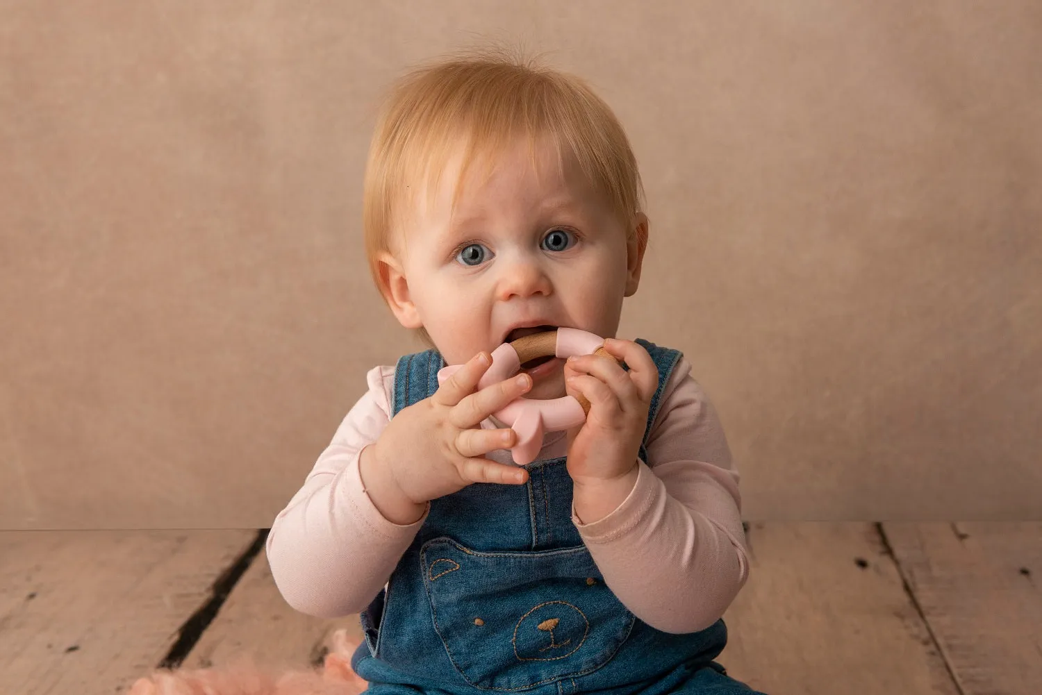 Little Rawr Wood   Silicone Teether Ring - RABBIT Shape- Pink