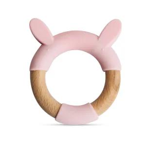 Little Rawr Wood   Silicone Teether Ring - RABBIT Shape- Pink