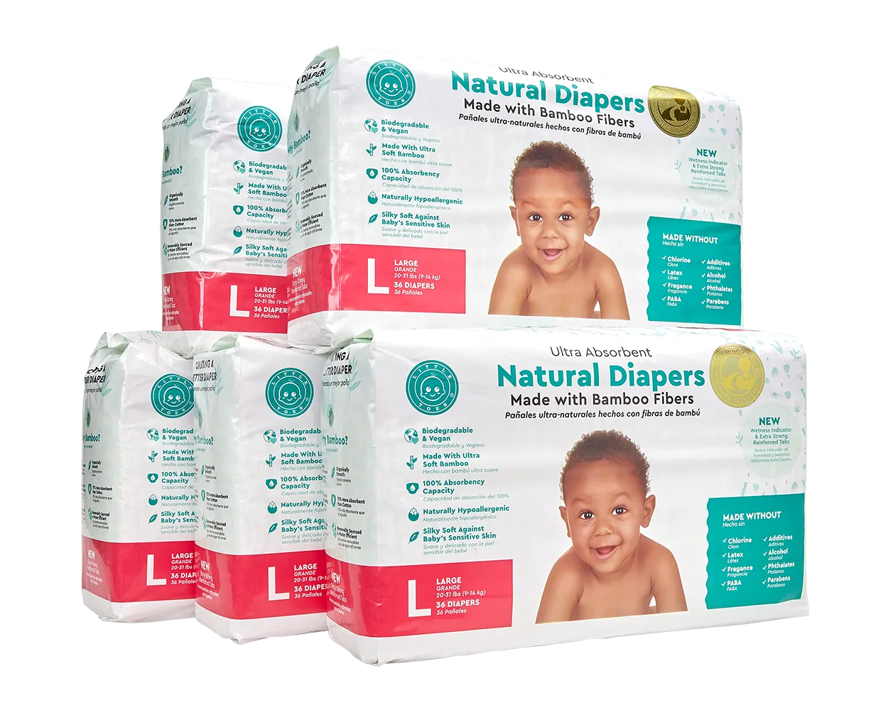 Little Toes Disposable Biodegradable Bamboo Diapers Monthly Value Pack (180 Count) Size - Medium or Large