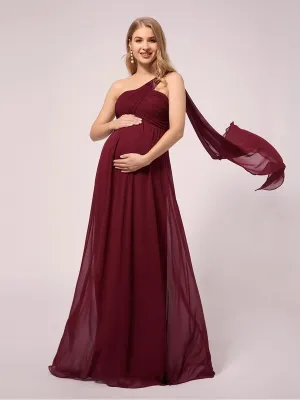 Maxi Chiffon One Shoulder Dress for Women Maternity