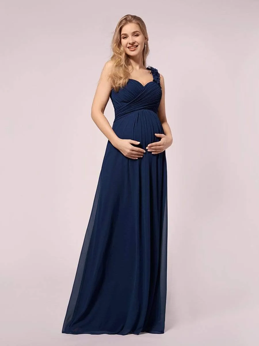 Maxi Long Flower One Shoulder Maternity Dress