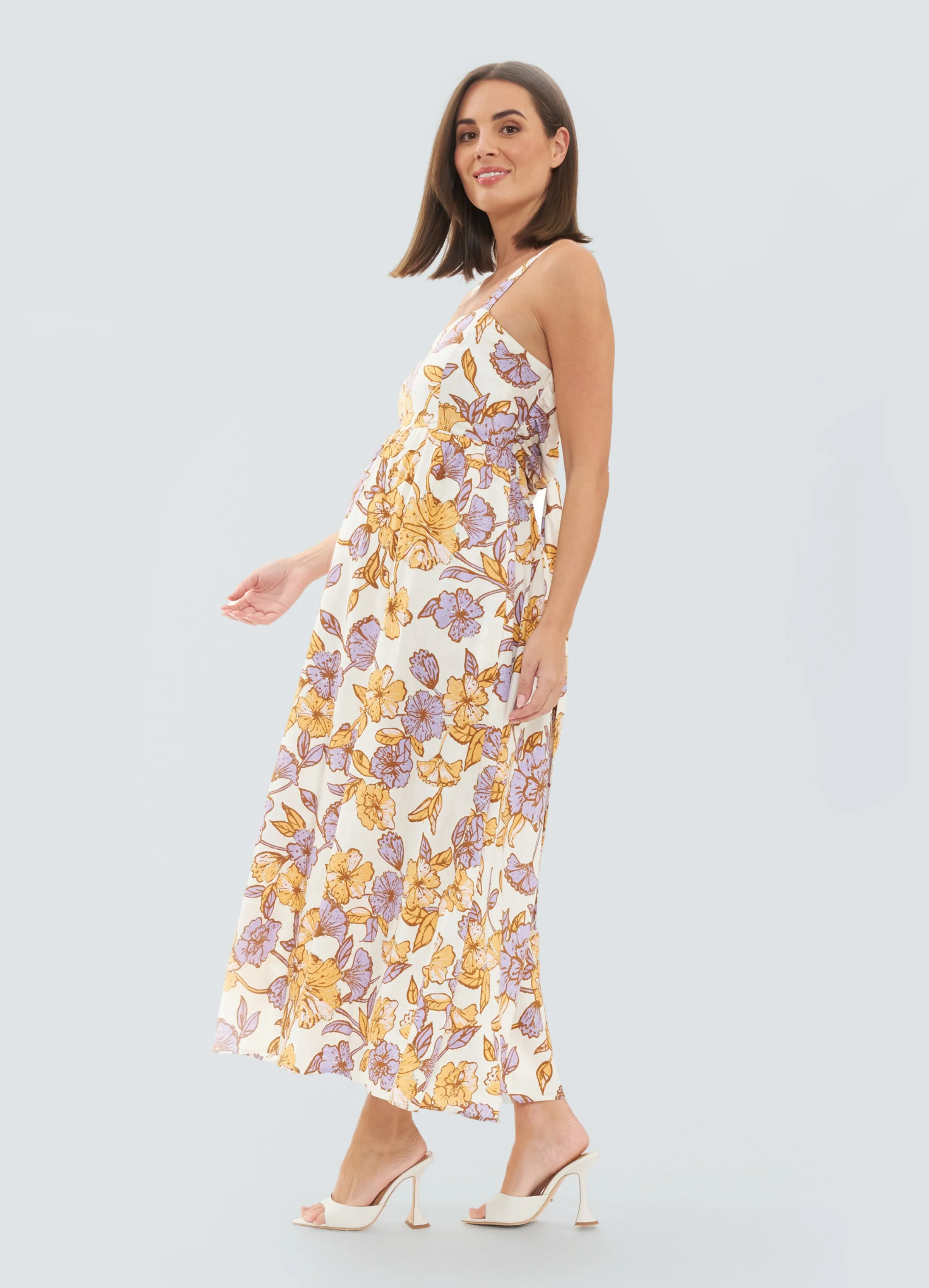 Maya Tie Back Linen Maternity Dress