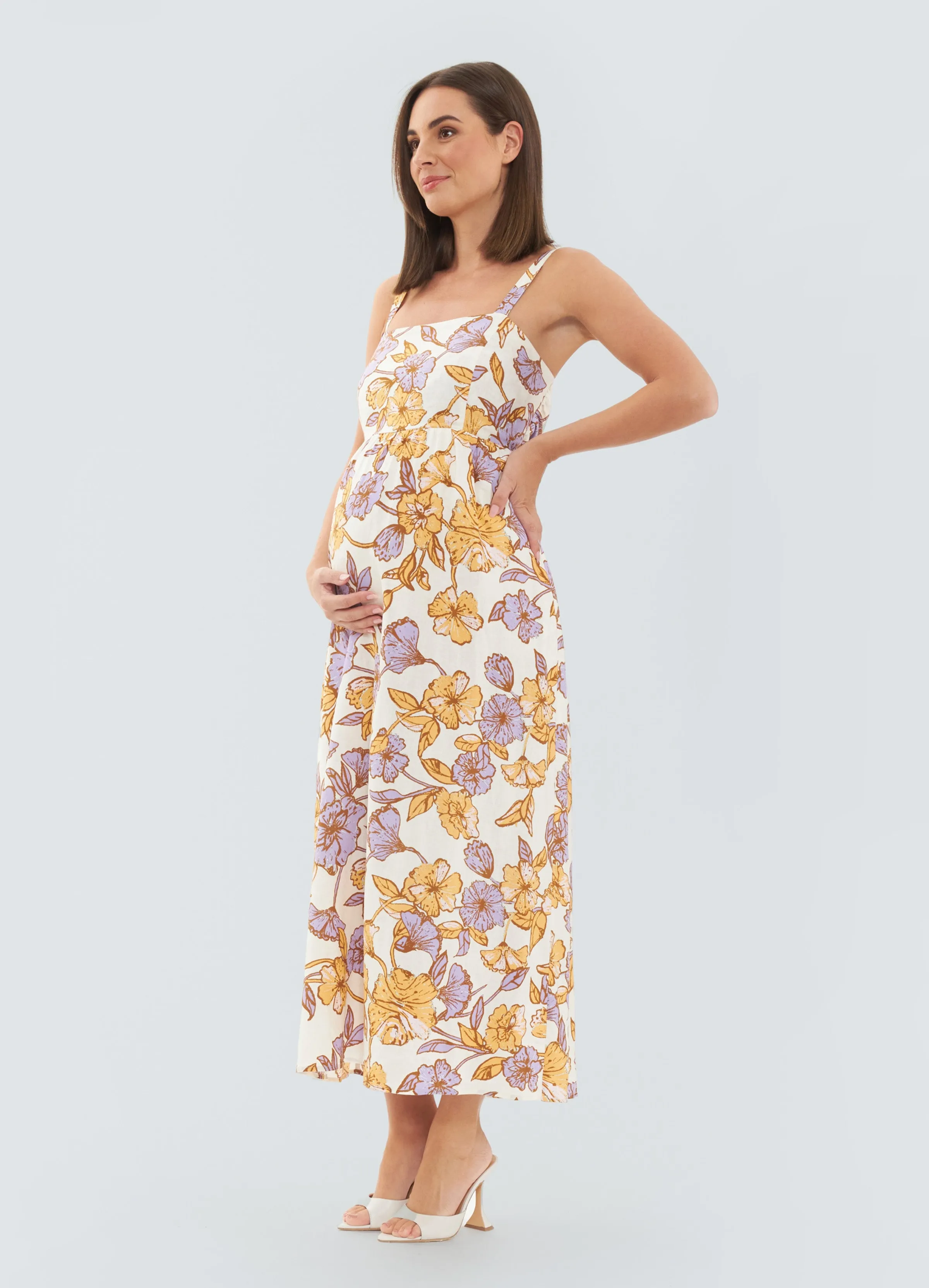 Maya Tie Back Linen Maternity Dress