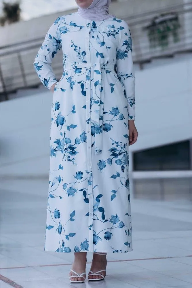 Ocean maxi shirt dress with front button fastening and pockets