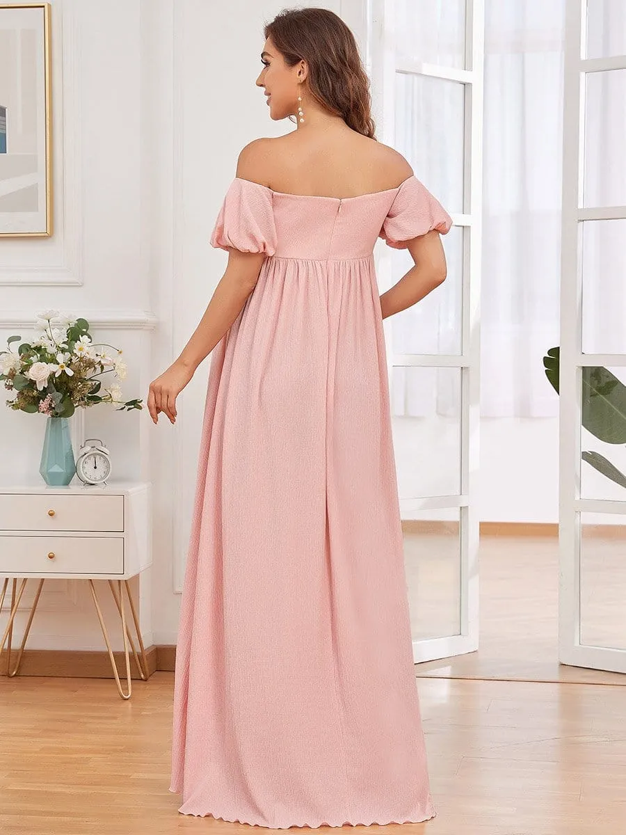 Off-Shoulder Puff Sleeve Maternity Dress