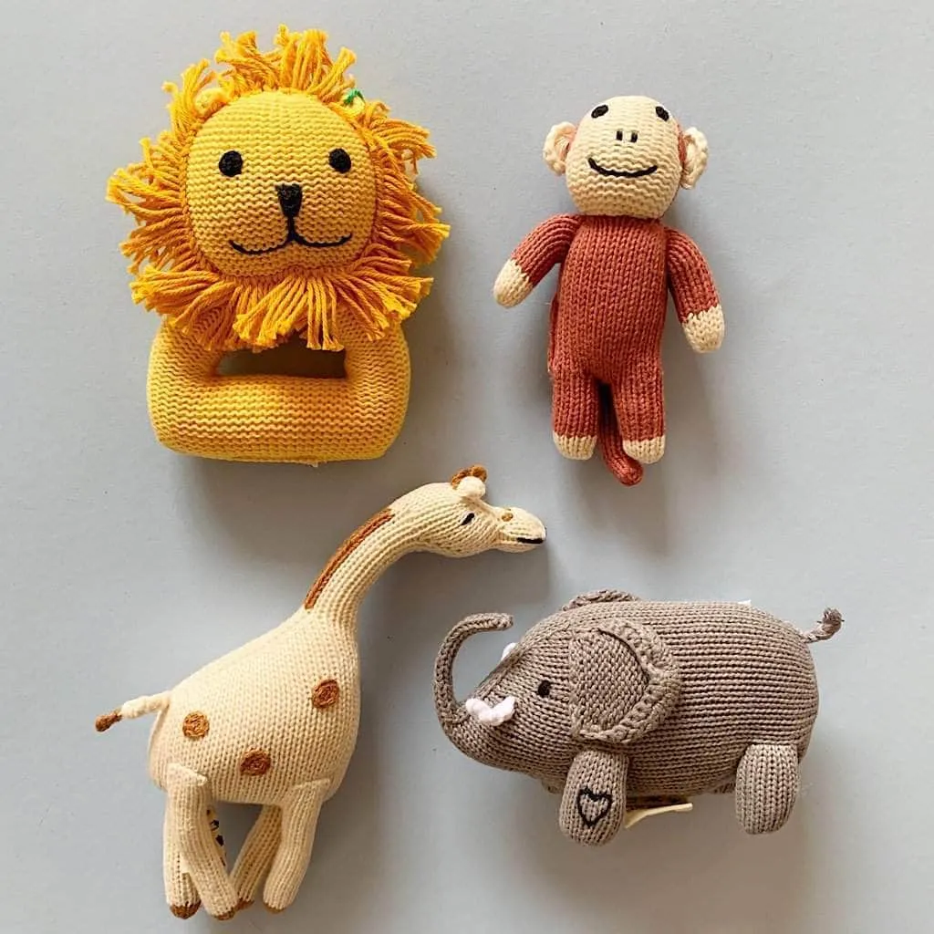 Organic Baby Animal Rattles and Finger Puppet Set