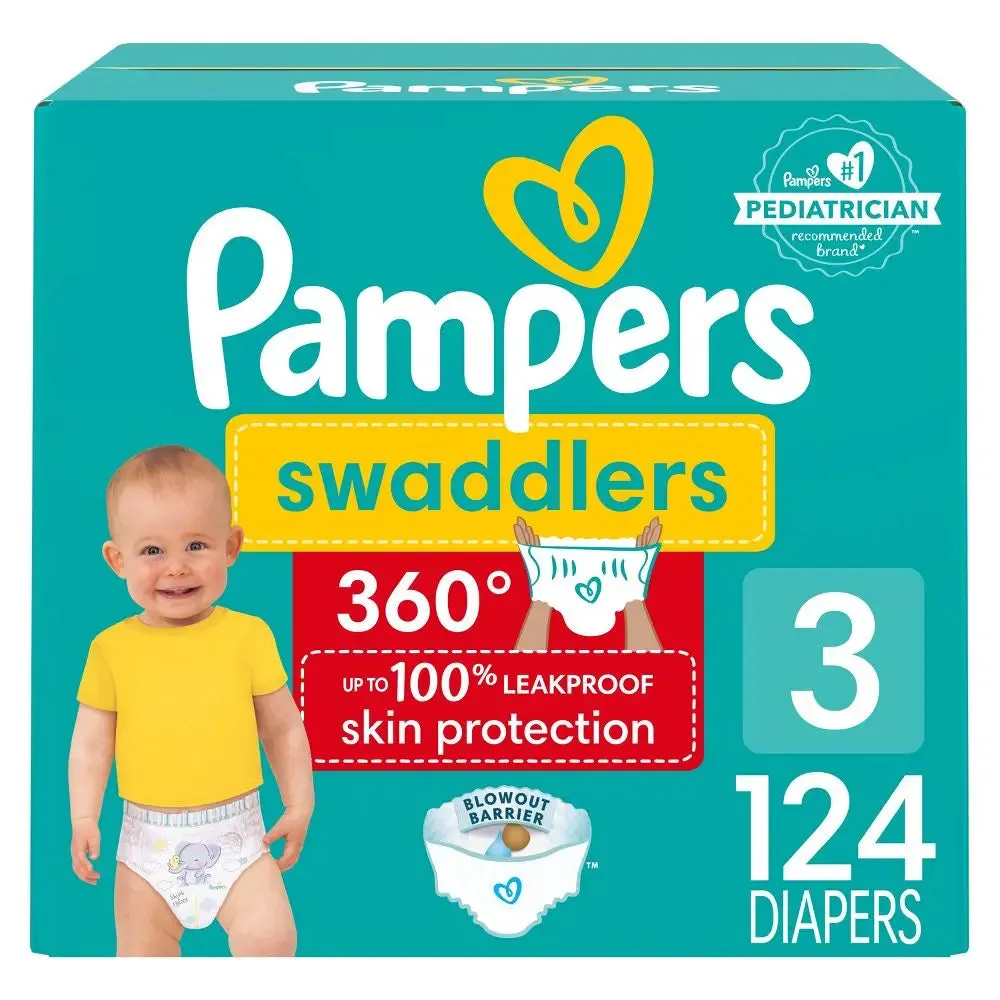 Pampers Swaddler 360 Enormous Disposable Baby Diapers - Size 3 - 124ct