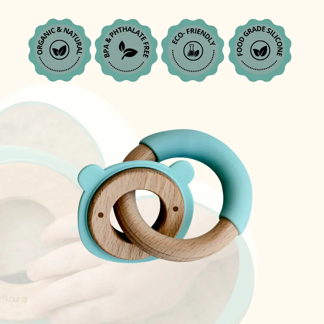 Personalized Wood and Silicone Disc & Ring Little Bear Teether