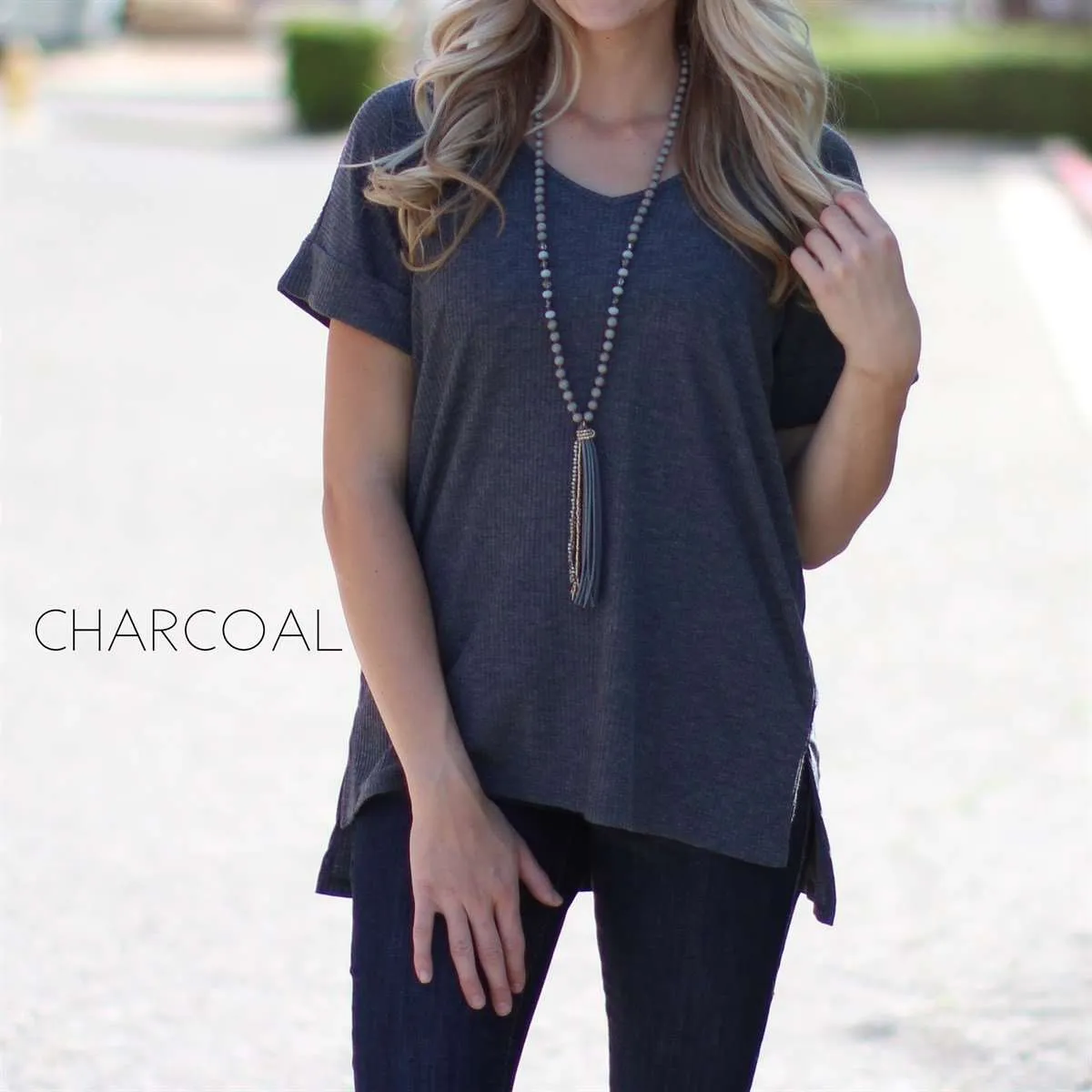 Ribbed V-Neck Flowy Top | S-3XL