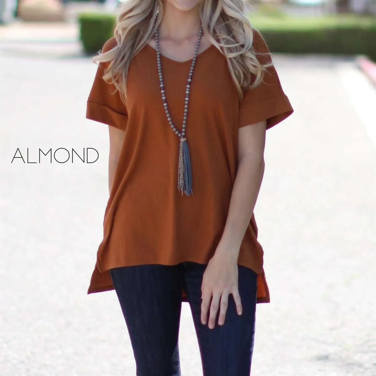 Ribbed V-Neck Flowy Top | S-3XL