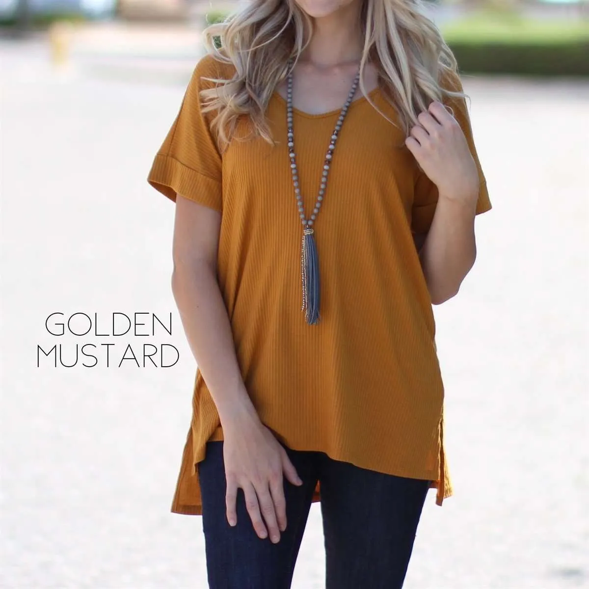 Ribbed V-Neck Flowy Top | S-3XL