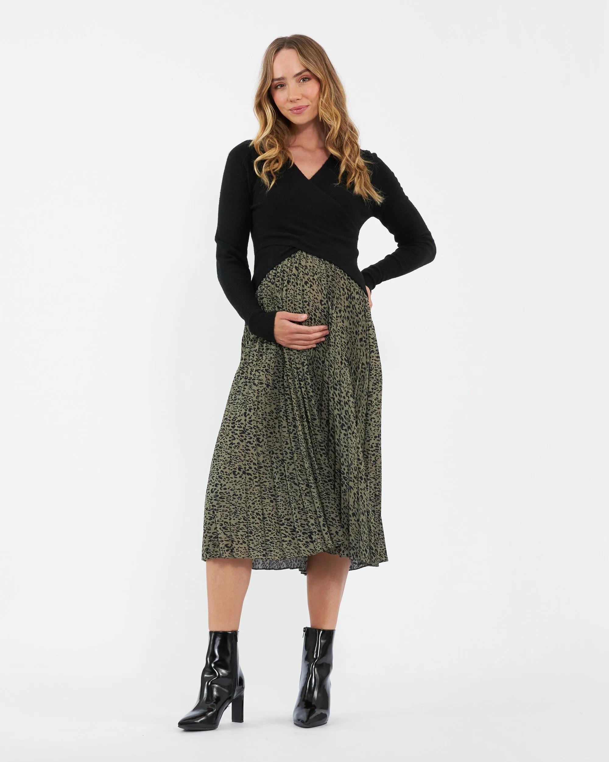 Ripe Maternity Cleo Pleat Midi Skirt