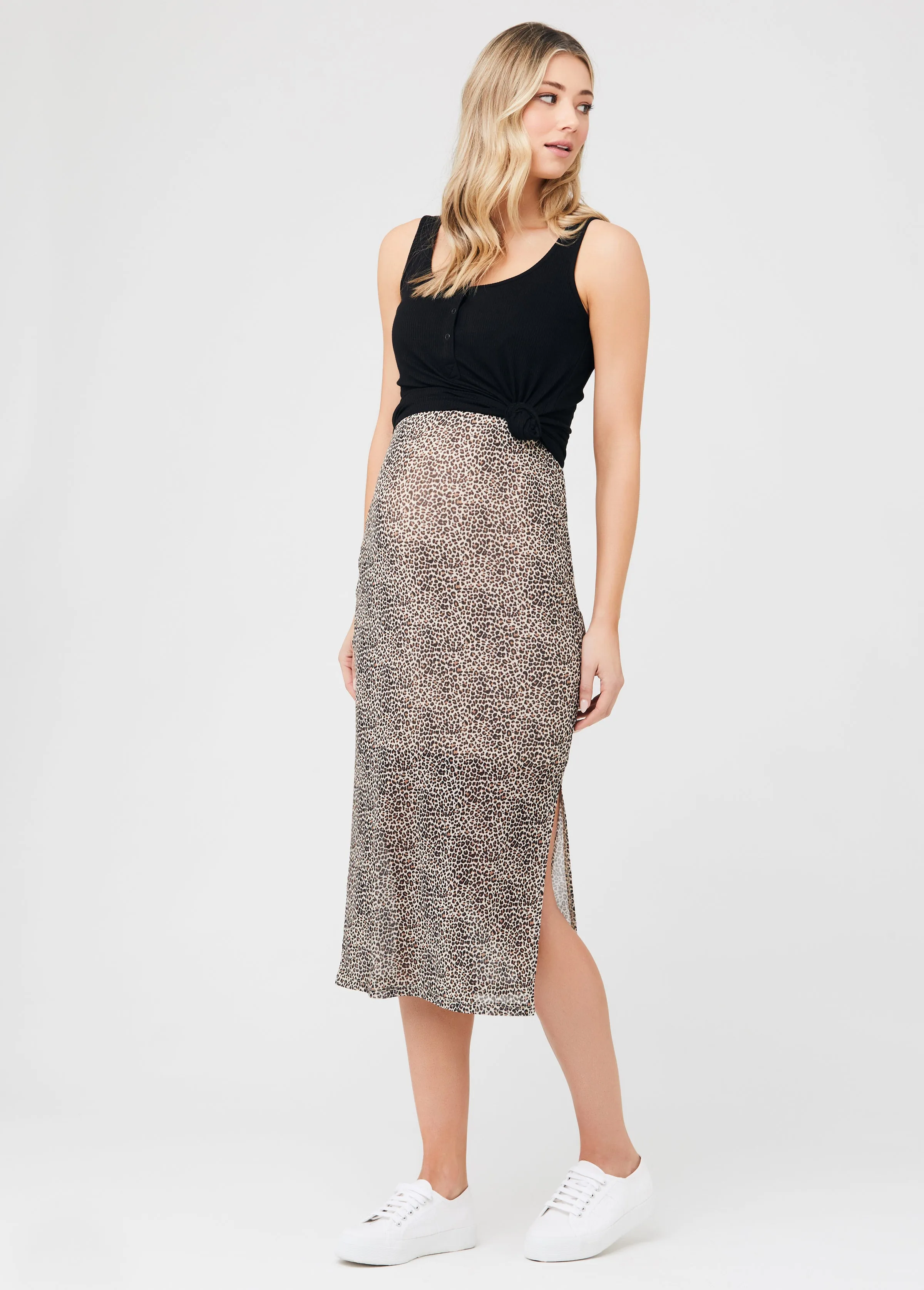 Ripe Maternity Leopard Mesh Midi Skirt