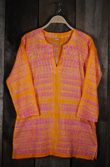 Shibori Dyed Cotton Tunic Top Orange