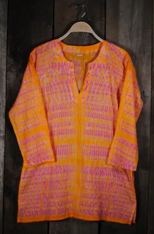 Shibori Dyed Cotton Tunic Top Orange