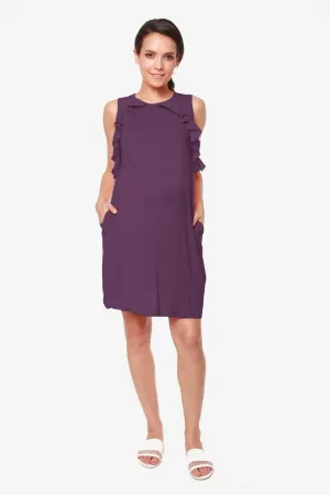 Sleeveless Calida Frills Bamboo Cotton Nursing Dress Eggplant