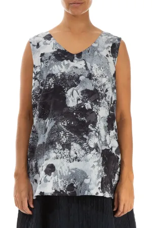 Sleeveless V-Neck Marble Silk Cotton Blouse