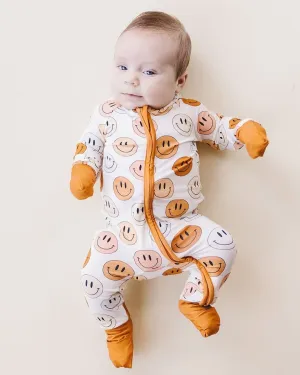 Smiley Bamboo Zip Romper | Copper