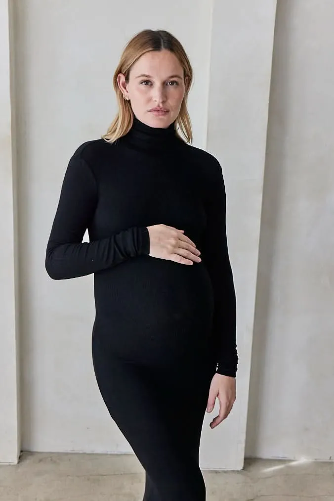 Soft Rib Turtleneck Long Sleeve Maxi Dress