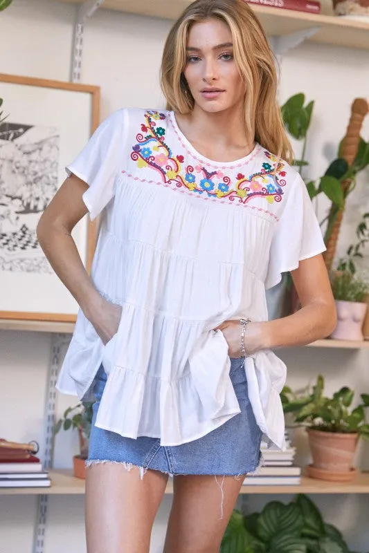 Solid Flared Short Sleeve Top