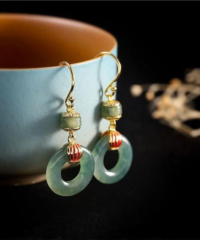 Stylish Cyan Sterling Silver Overgild Jade Drop Earrings