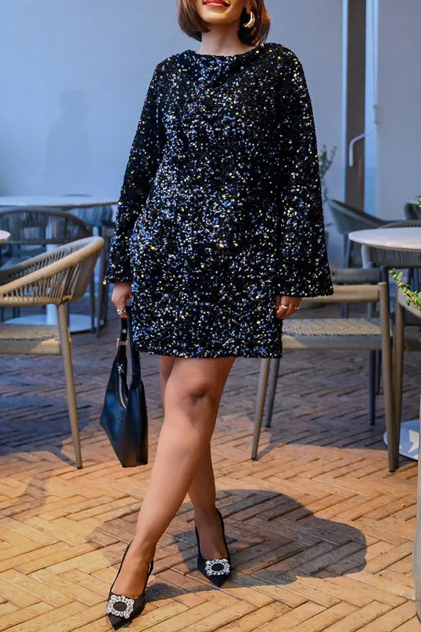 Stylish Sequin Trumpet Sleeve Midi Dress