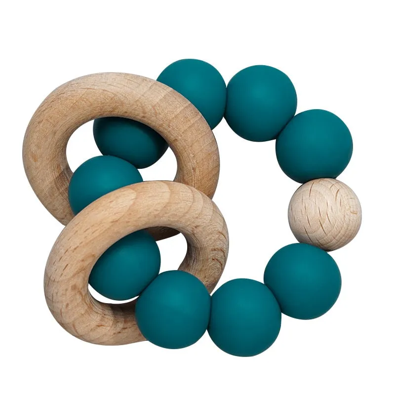 Teething Wood Rattles Toys Baby Nursing Bracelets Silicone Teether.