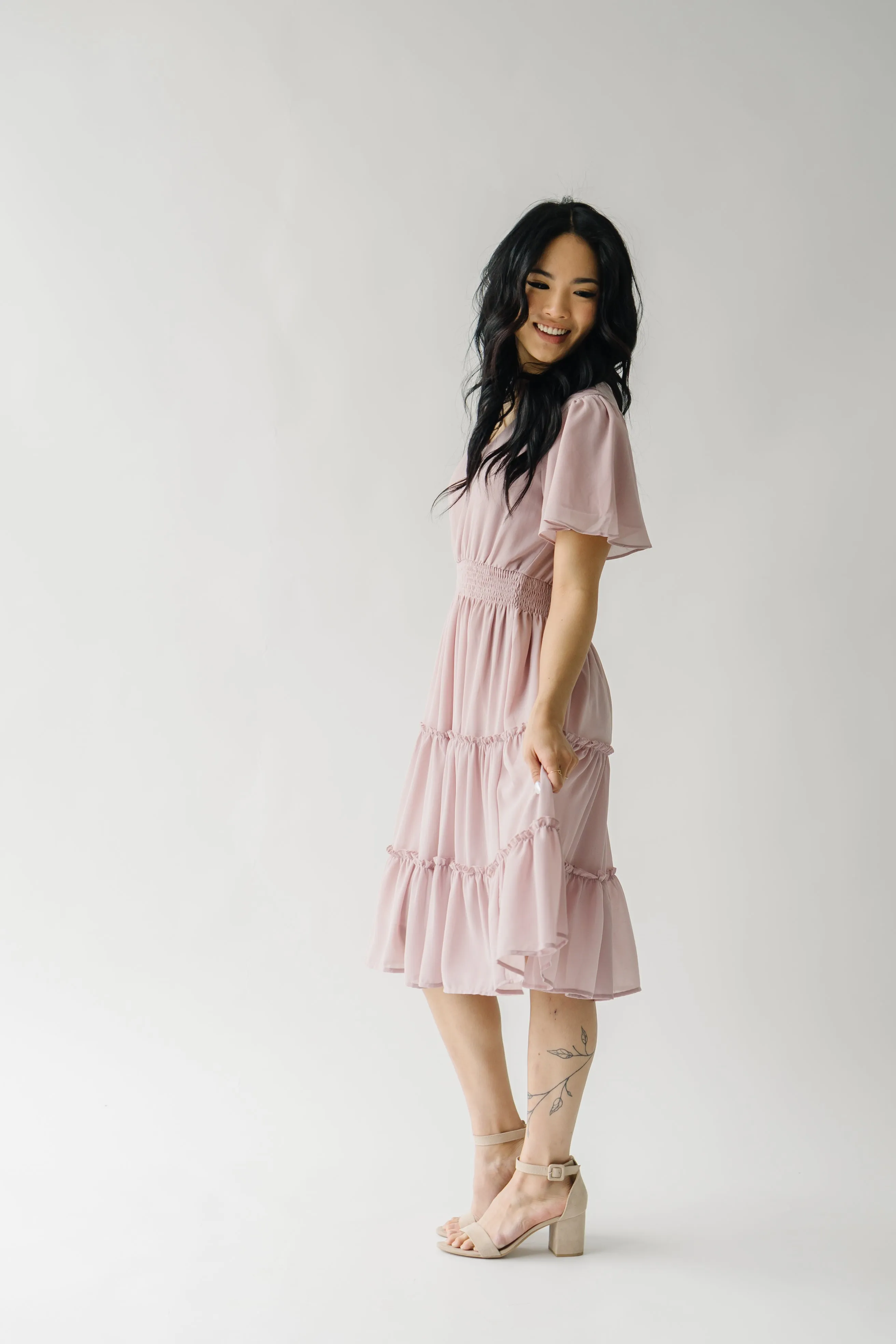 The Jemma Tiered Detail Dress in Blush