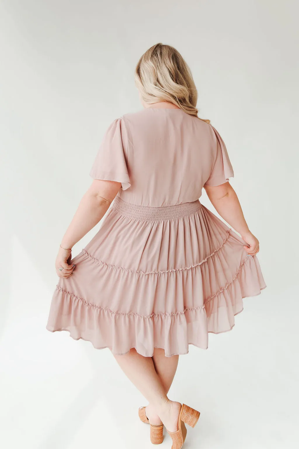 The Jemma Tiered Detail Dress in Blush