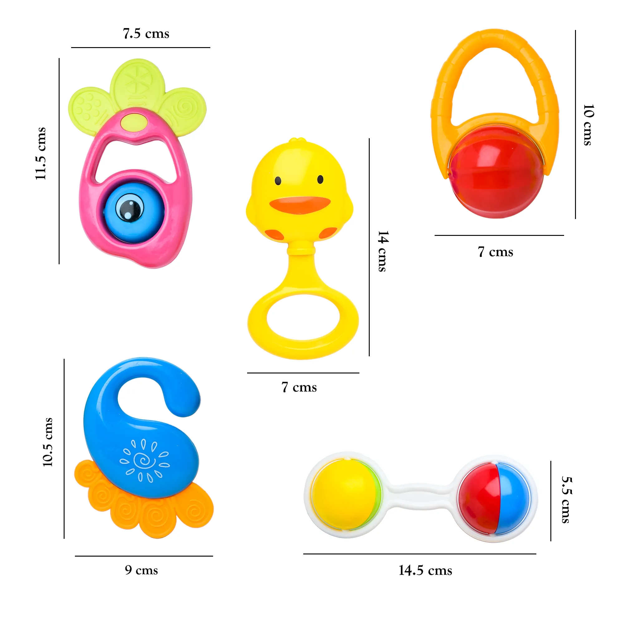 THE LITTLE LOOKERS Colorful Cute Attractive BPA Free Activity Rattles and Teethers for Infants/Babies/Kids/Toddlers | Set of 5