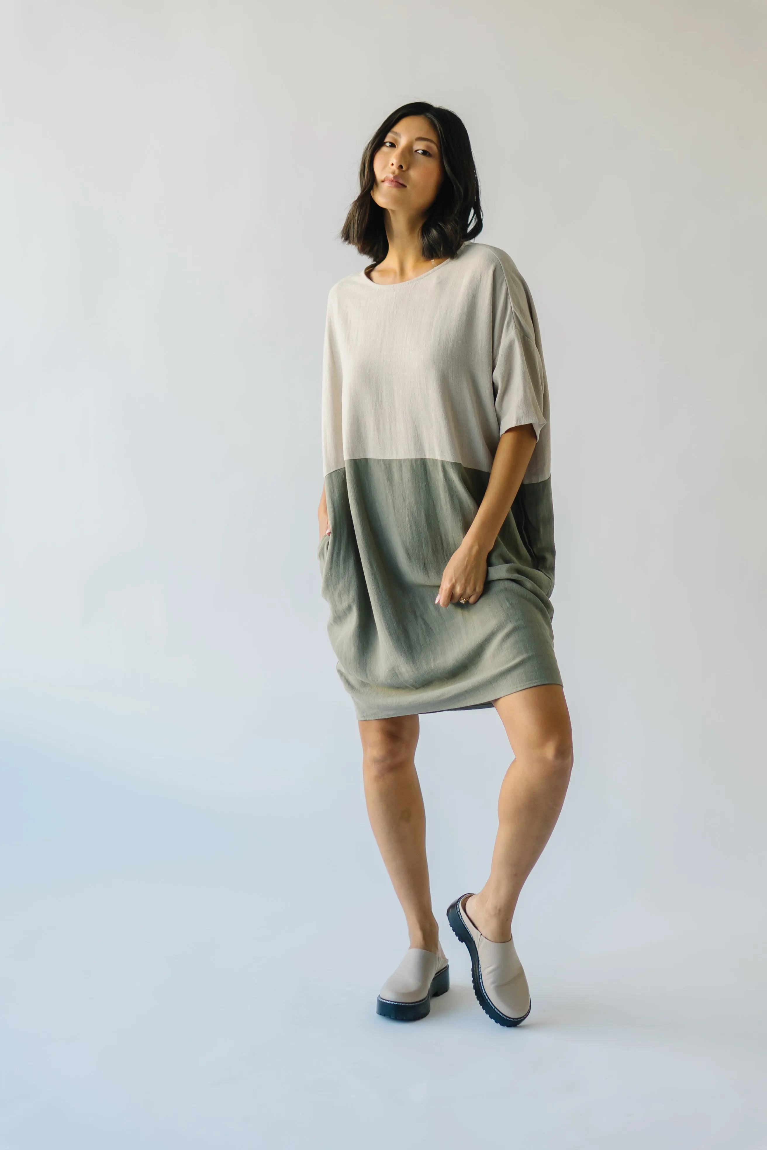 The Portola Color Block Dress in Olive