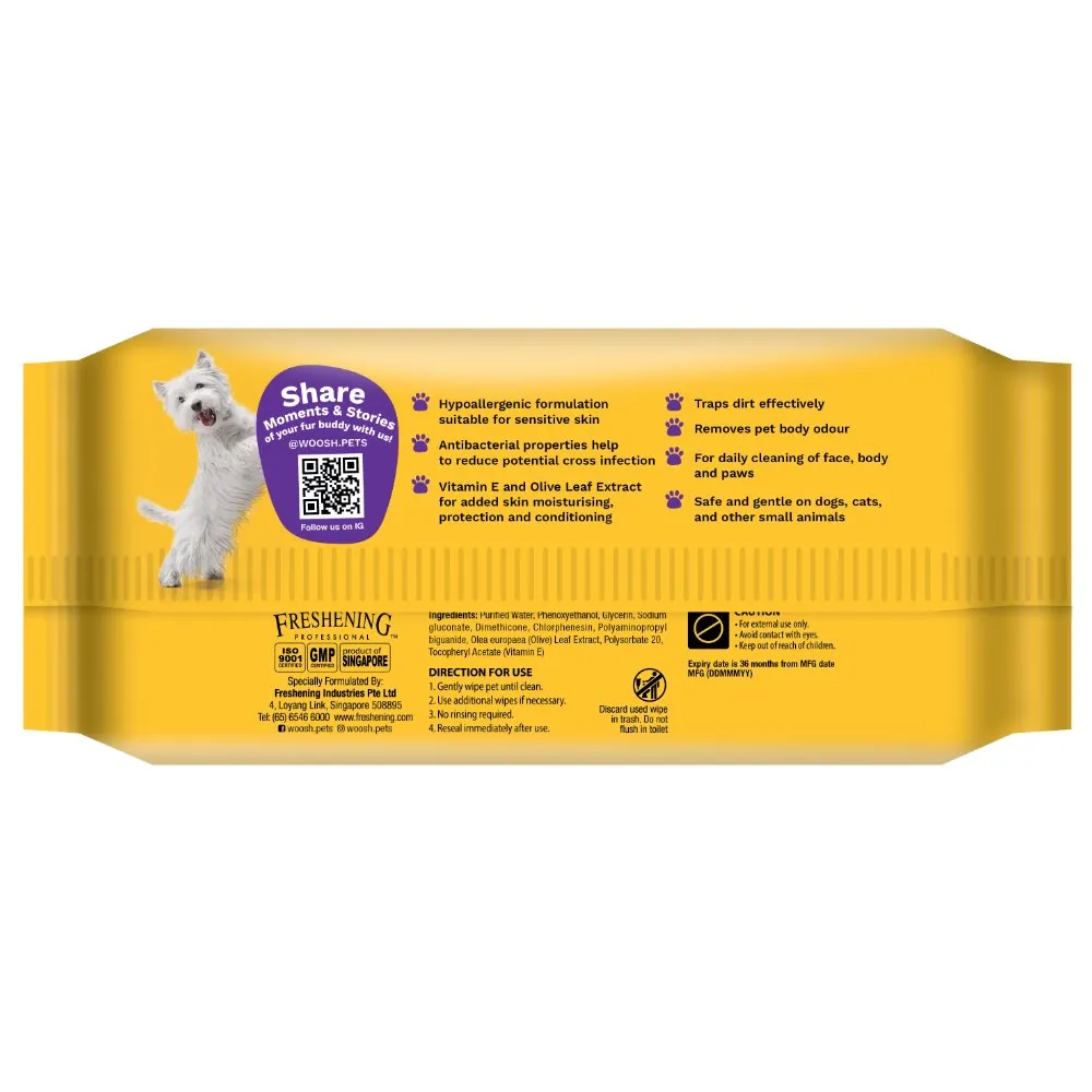 Woosh Fragrance-Free Antibacterial Pet Wipes 100pcs